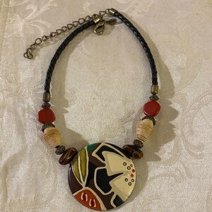 Chico's Artistic Pendant Necklace with Red and Brown Accents